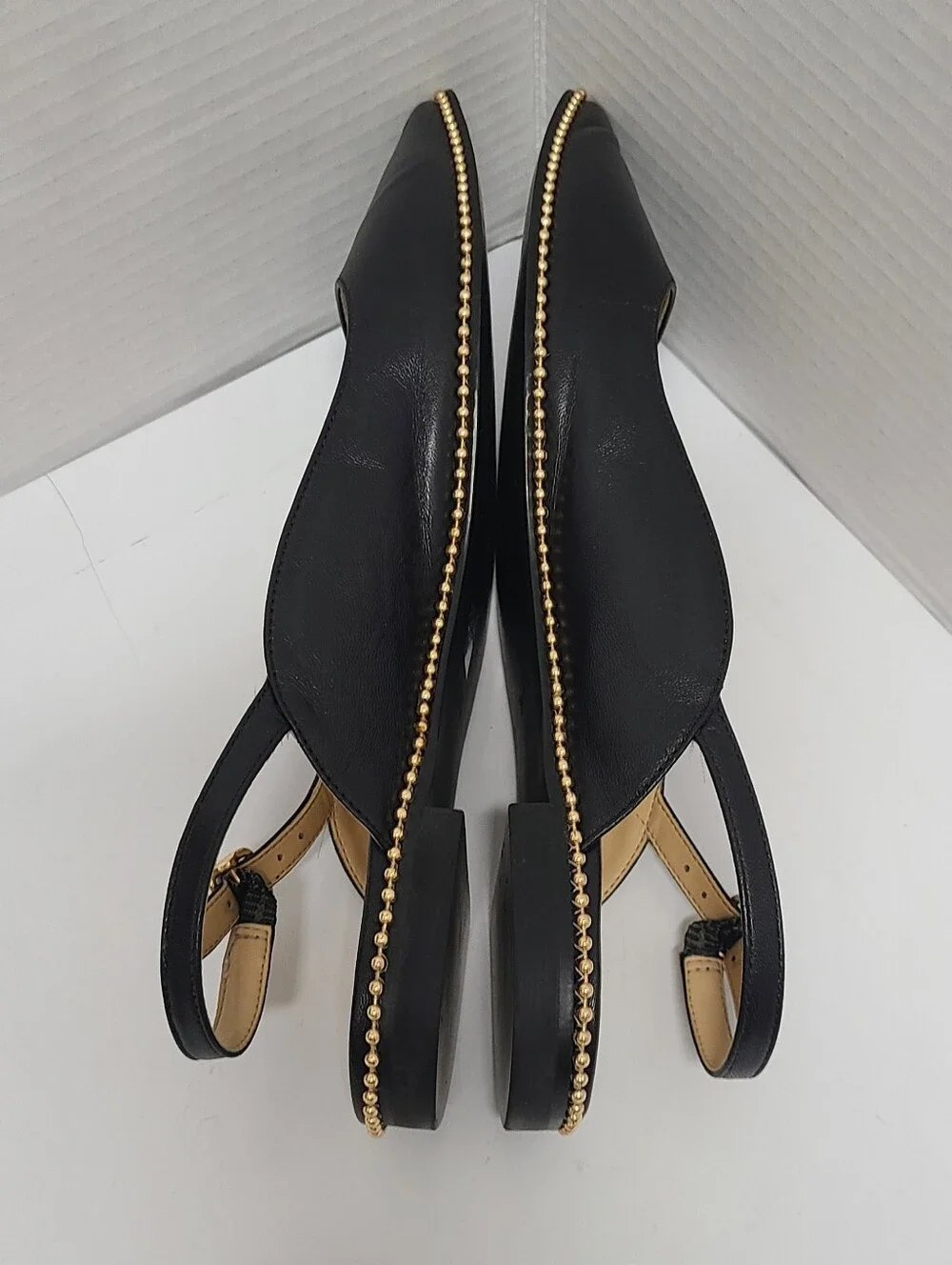 Coach Black Leather Vae Skimmer Studded Slingback Flats Sz 8 - Picture 10 of 14